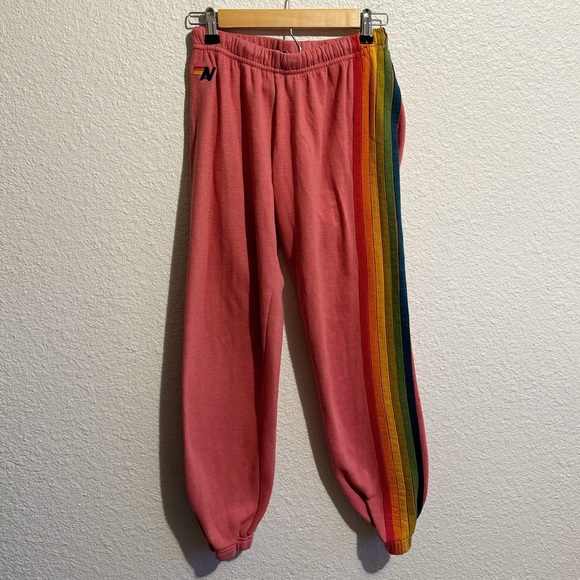 Aviator Nation Rainbow 6 Stripe High Rise Sweatpants Pink Women’s S - Picture 1 of 8
